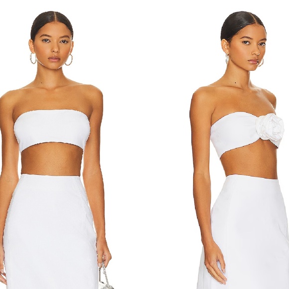 Lamarque Dina Flower removeable rosette Crop Top Ivory White 100% SZ med NWT - Picture 6 of 10